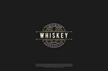 Old label vintage badge whiskey emblem logo design. Calligraphy swirl ornament. Vector design element
