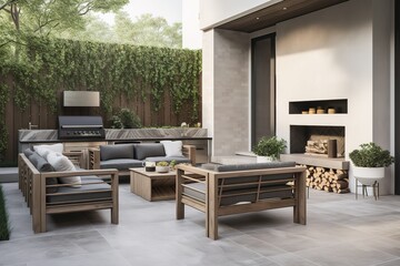 Inviting and comfortable outdoor living space with a campfire. generative ai