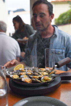 Full plate of seafood in a restaurant