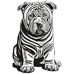 Chinese Shar Pei dog head line drawing vector,hand drawn illustration with transparent background realistic breed pet