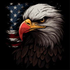 vintage american flag eagle on black background, vector illustration - obrazy, fototapety, plakaty
