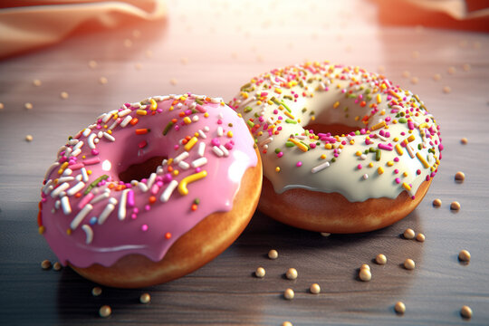 delicious and sweet two donut rendering minimal background