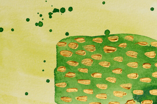 Green and chartreuse watercolors with gold acrylic paint