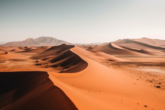 Gorgeous view of Namibia's Sossusvlei with orange sand dunes in the Namib-Naukluft National Park. Generative AI