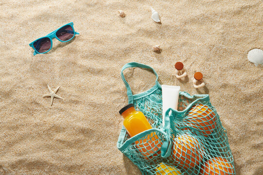 Beach accessories on sand