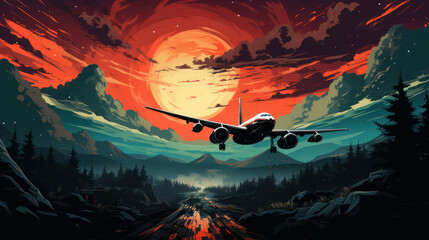 Fototapeta na wymiar airplane at war at sunset.
