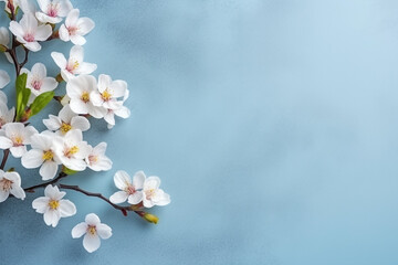 Fototapeta na wymiar Spring Background: Fresh Flower on Blue Background - Created with Generative AI Tools