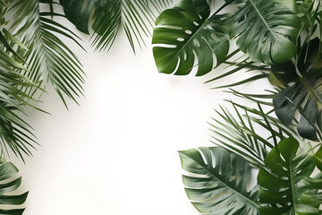 tropical Leaves Natural Shadow Overlay on White Texture Background for Product Presentation - Created with Generative AI Tools