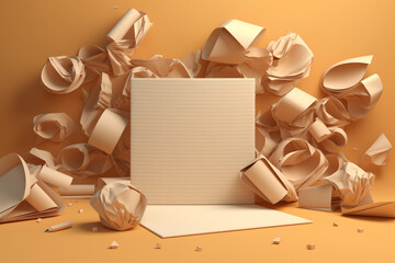 messy paper notes piled up rendering minimal background