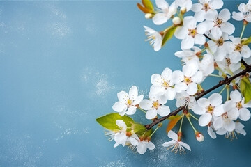 Spring Background: Fresh Flower on Blue Background - Created with Generative AI Tools