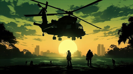 Fototapeta na wymiar helicopter landing special forces