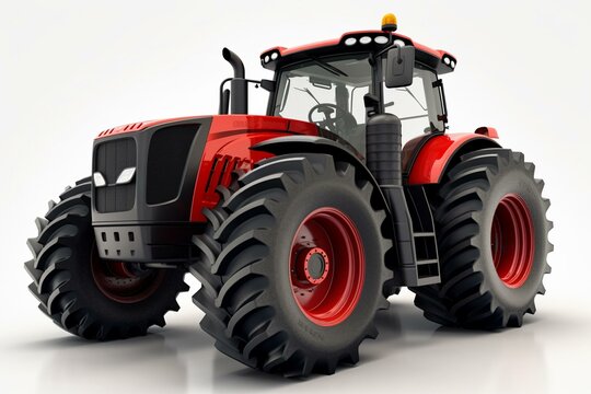 3D model of agricultural tractor isolated on white. Generative AI