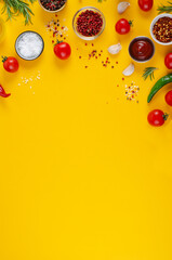 Cooking Concept with Spices and Vegetables on Yellow Background, Vegetarian Food, Background for...