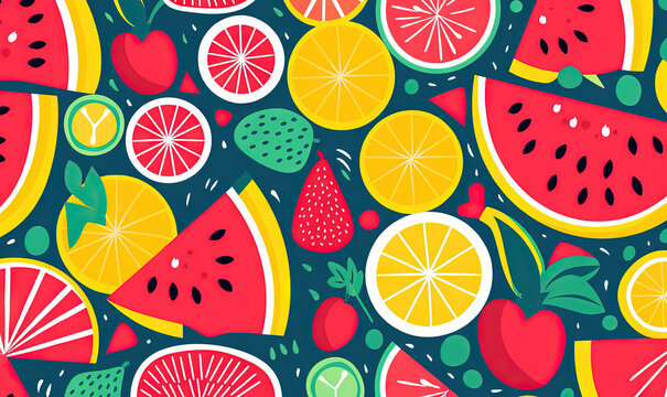  a bunch of different types of fruit on a blue background.  generative ai