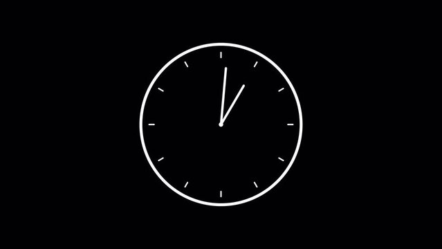 Timelapse of spinning clock animation in 12 Hour. Seamless motion animated footage. White colored watch with hands move quickly. Time concept. Alpha channel included.