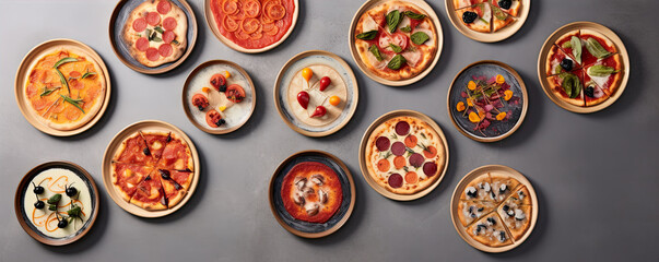 Fototapeta na wymiar Different types of pizza top view. generative ai