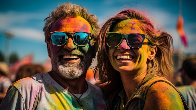 portrait of a couple at the festival of colors , AI generated