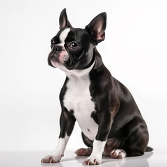 Boston terrier close up portrait isolated on white background. Cute pet, loyal friend, good companion, generative AI