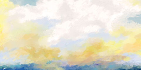 Fototapeta na wymiar Impressionistic Bright & Vibrant Sunset Cloudscape- Digital Painting, Illustration, Art, Artwork, Background, Backdrop, Wallpaper, Background, Backdrop, Design, Social Media Post, Publications, advert