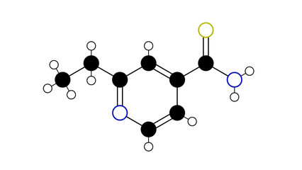 ethionamide molecule, structural chemical formula, ball-and-stick model, isolated image antituberculosis agents