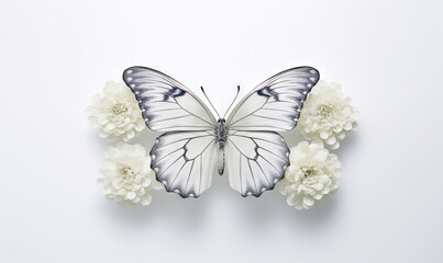 Naklejka na ściany i meble a white butterfly sitting on top of a white flower bouquet. generative ai