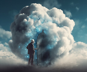 Transcending Realities: Businessman's Data Cloud Odyssey