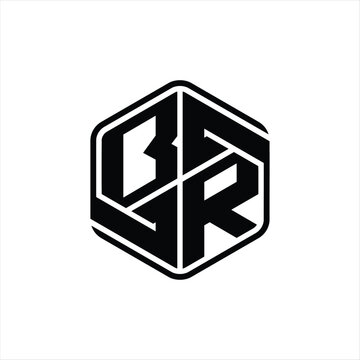 recommend clip art: BR Logo monogram hexagon shape with ornament abstract isolated outline design template