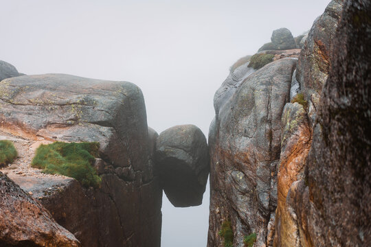 Kjeragbolten rock in Norwegian mountains 