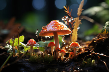 closeup of beautiful toadstools created with Generative AI