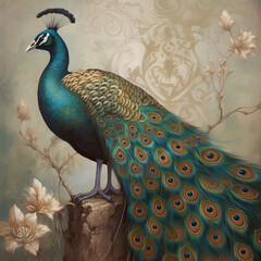 peacock with feathers