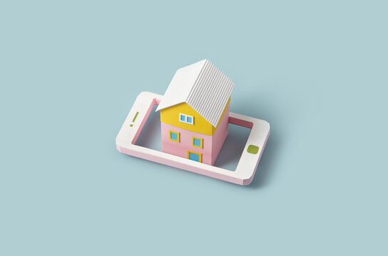 Minimal smartphone mockup with paper house inside.