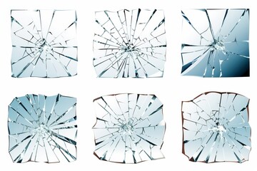Set of Glass cracks isolated on white backgroundTexture of cracked glass close-up as a background. Broken car windshield. Generative AI