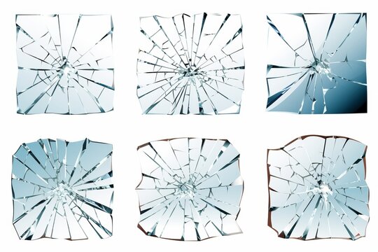 Set of Glass cracks isolated on white backgroundTexture of cracked glass close-up as a background. Broken car windshield. Generative AI