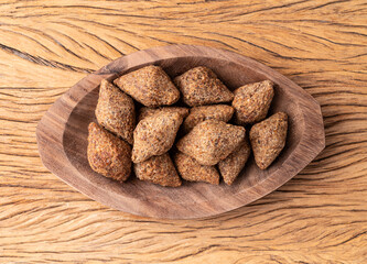 Traditional arabic fried tiny kibbeh. Typical brazilian snack