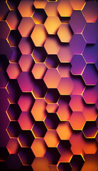 Closeup honeycomb grid texture with multi coloured neon light. Red and dark metal hexagon shaped pattern abstract background. Light modifier equipment. Metal Created using generative AI tools.
