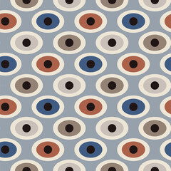 Mid-century modern seamless pattern, geometric shapes in retro colors. Abstract repeating geometry background