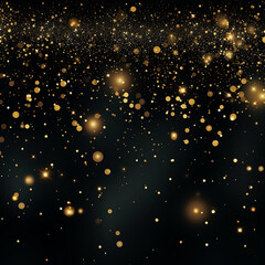 Fototapeta na wymiar Black background with falling golden glitter sparkles, illustration 