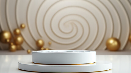 Obraz premium Modern autumn white podium product and realistic golden elements on the white 