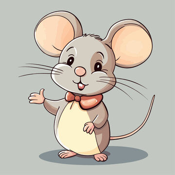 A Very Cute Mouse Character - A Vector Image and a Silhouette Isolated on Light Gray Background