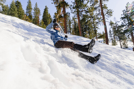 Woman Self Arresting With Ice Axe