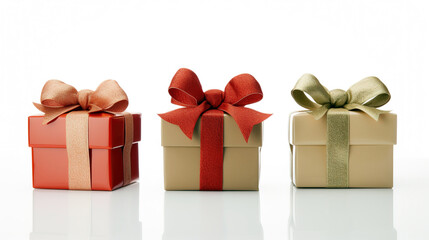 set gift box with ribbon , isolated , white background , generative ai