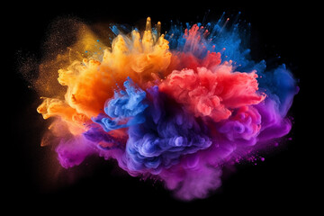 Fototapeta premium Colored Powder Dropping Isolated on Black Background - Created with Generative AI Tools