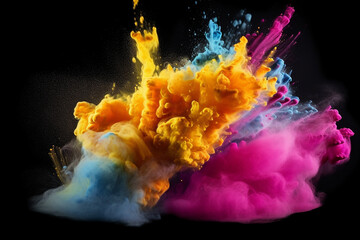 Colored Powder Dropping Isolated on Black Background - Created with Generative AI Tools