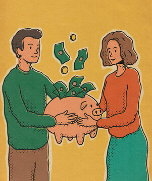 Illustration Of Couple Saving Money
