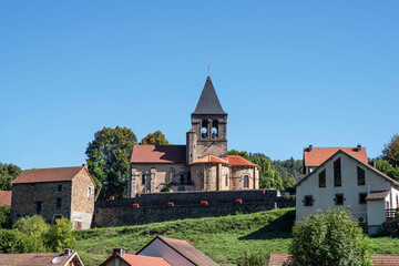 Naklejka premium Small Romanesque church in an Auvergne village in France