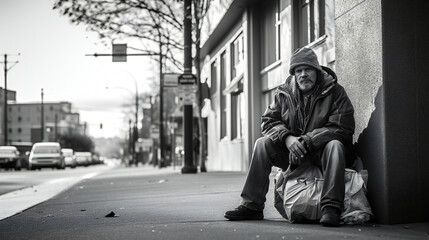 Homeless Man sitting on the Street