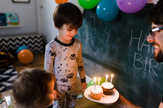Boy celebrates 4th birthday at home with family
