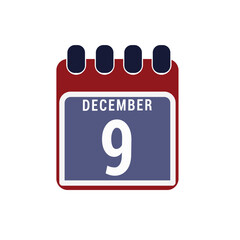 Calendar displaying day 9th ( ninth ) of the December - Day 9 of the month. illustration