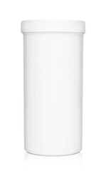 White plastic medical container for pills isolated on white background