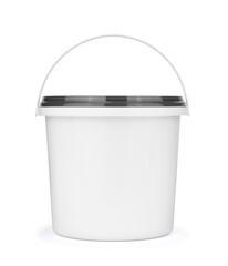 White plastic bucket with lid on a white background. © Tanuha